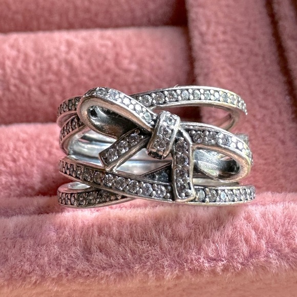 Retired Pandora Delicate Sentiments Wrapped Bow Ring Sterling Silver 925 Sz 52/6 - Picture 1 of 11
